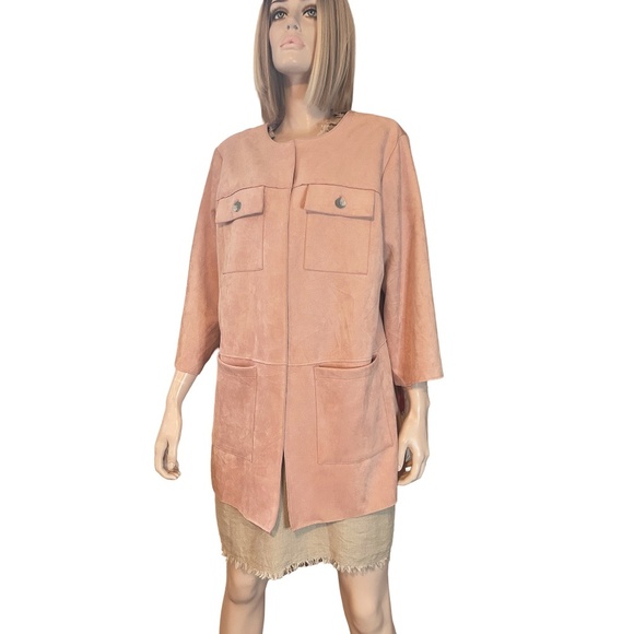 Ruby Rd. Duster Coat Jacket Open Front Pale Pink Bracelet Sleeve Four Pockets - Picture 12 of 14